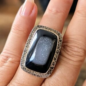Sterling Silver Black Onyx Druzy Ring